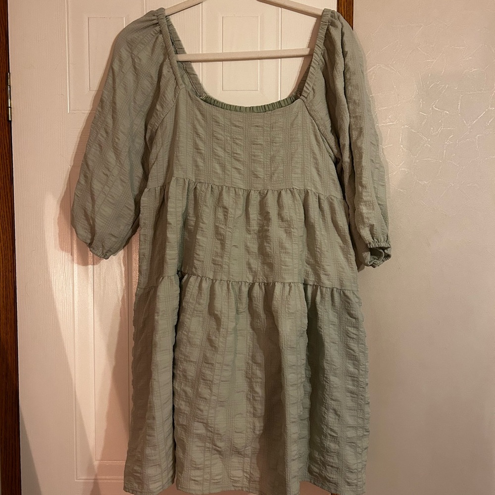 By Together Light Green Textured Babydoll Dress